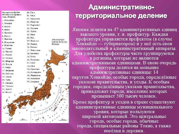 Устройство японии. Административно-территориальное деление Японии карта. Япония делится на 47 префектур. Форма территориального устройства Японии. Территориальное деление Японии.