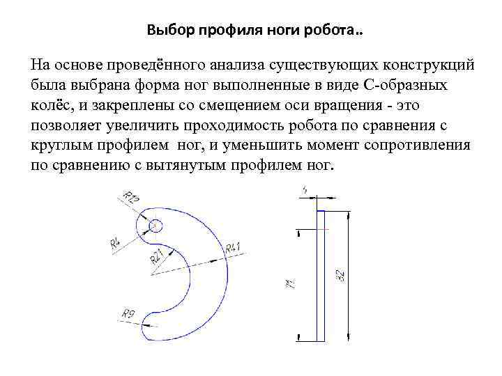 Выбор профиля ноги робота. . На основе проведённого анализа существующих конструкций была выбрана форма