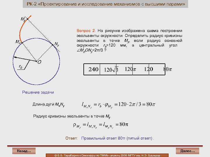 РК-2 «Проектирование и исследование механизмов с высшими парами» My Mo Ny Вопрос 2. На