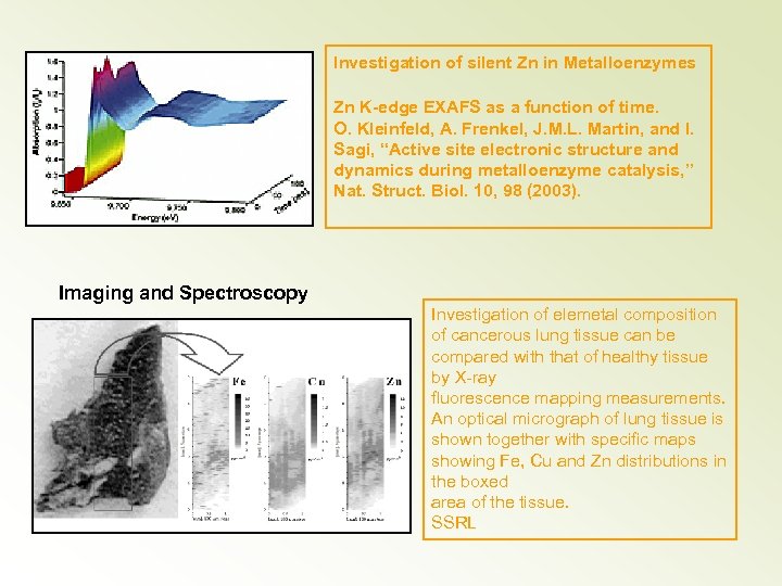 Investigation of silent Zn in Metalloenzymes Zn K-edge EXAFS as a function of time.