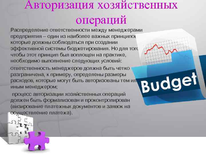Авторизация хозяйственных операций Распределение ответственности между менеджерами предприятия — один из наиболее важных принципов,