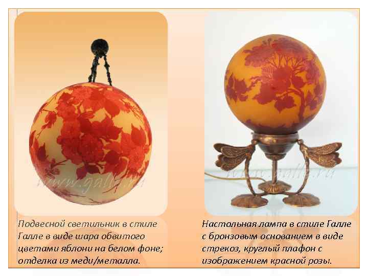 Подвесной светильник в стиле Галле в виде шара обвитого цветами яблони на белом фоне;