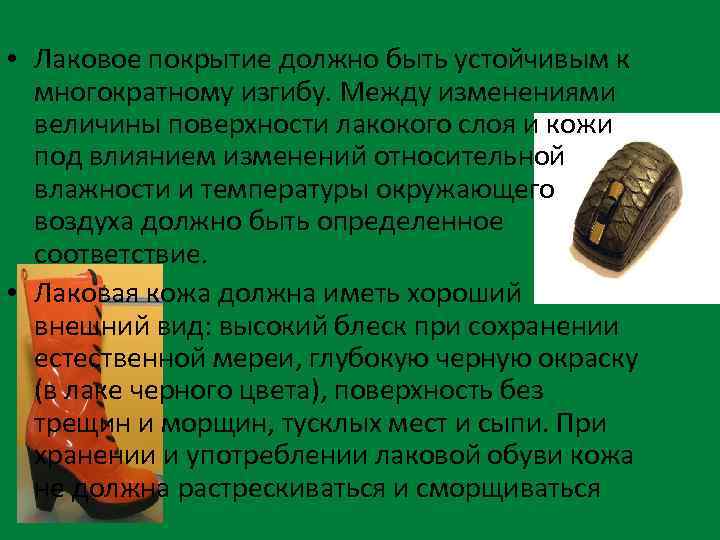  • Лаковое покрытие должно быть устойчивым к многократному изгибу. Между изменениями величины поверхности