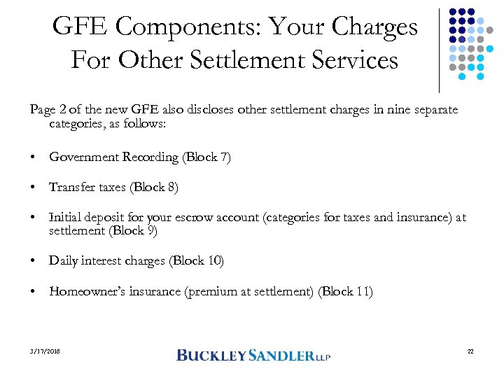 GFE Components: Your Charges For Other Settlement Services Page 2 of the new GFE