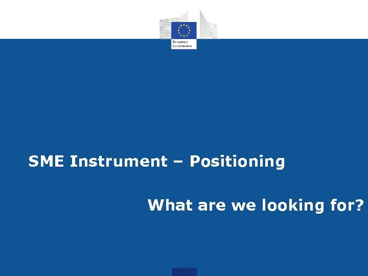 SME Instrument – Positioning What are we looking for? 