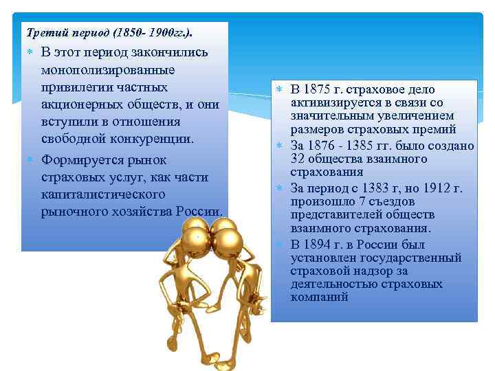 Третий период (1850 - 1900 гг. ). В этот период закончились монополизированные привилегии частных