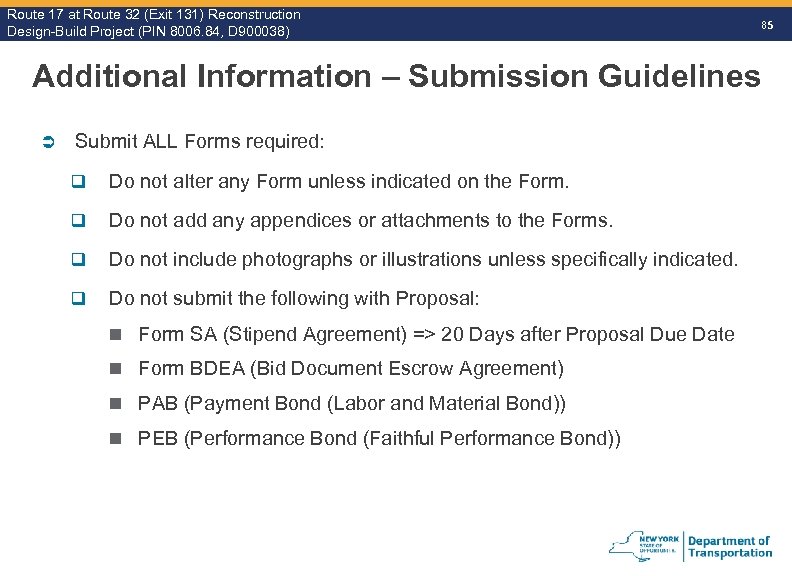 Route 17 at Route 32 (Exit 131) Reconstruction Route Design-Build Project (PIN 8006. 84,