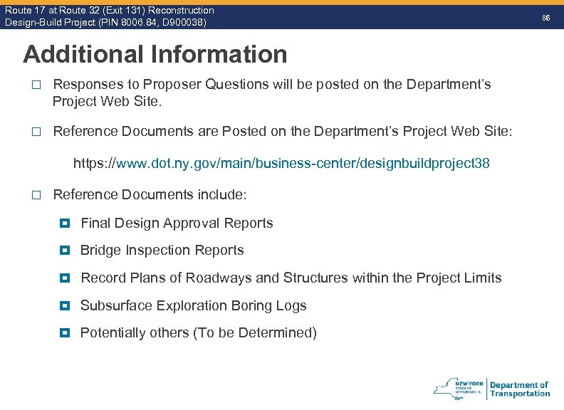 Route 17 at Route 32 (Exit 131) Reconstruction Route Design-Build Project (PIN 8006. 84,