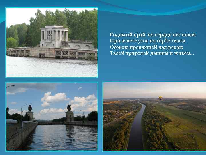 Родимый край, на сердце нет покоя При взлете уток на гербе твоем. Осокою пропахшей