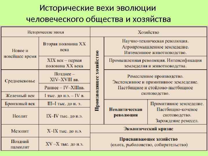 Исторические вехи эволюции человеческого общества и хозяйства 