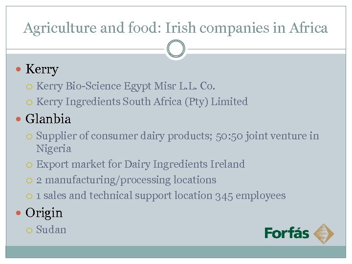 Agriculture and food: Irish companies in Africa Kerry Bio-Science Egypt Misr L. L. Co.