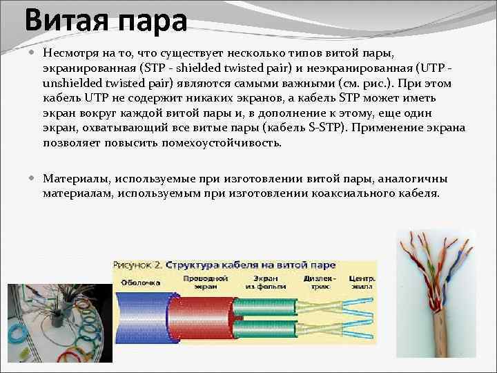 Среда сети. Экранированная витая пара помехоустойчивость. Скорость передачи витой пары UTP. Экранированная витая пара: Назначение и структура..