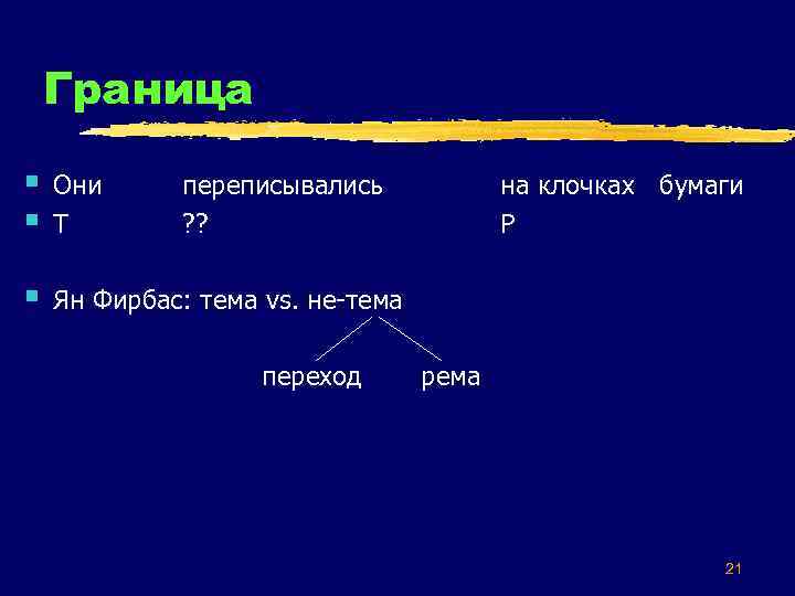 Граница § § Они Т § Ян Фирбас: тема vs. не-тема переписывались ? ?