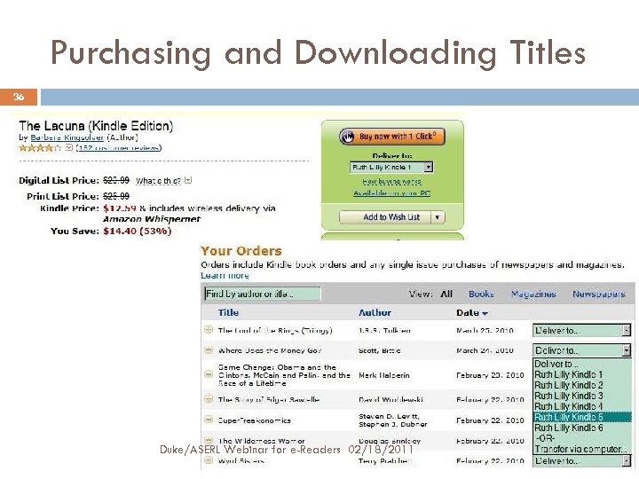 Purchasing and Downloading Titles 36 Duke/ASERL Webinar for e-Readers 02/18/2011 