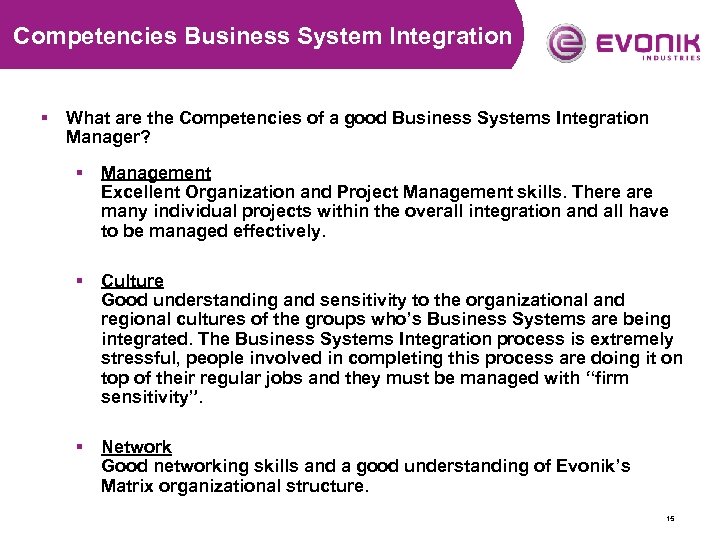 Competencies Business System Integration § What are the Competencies of a good Business Systems