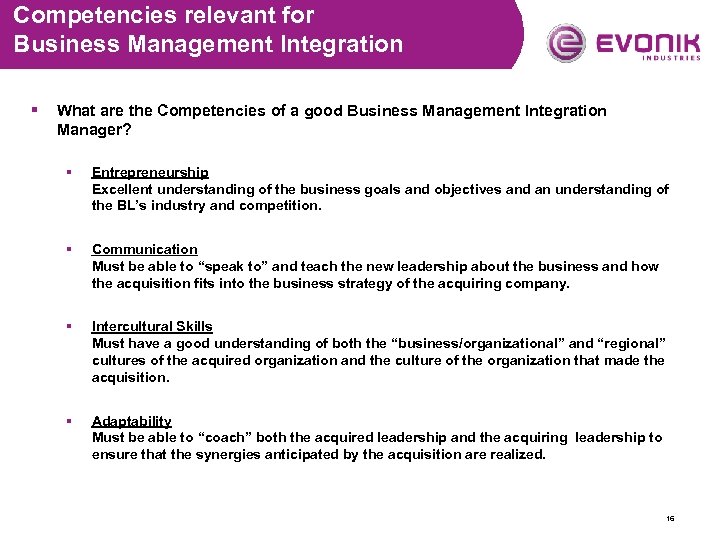 Competencies relevant for Business Management Integration § What are the Competencies of a good