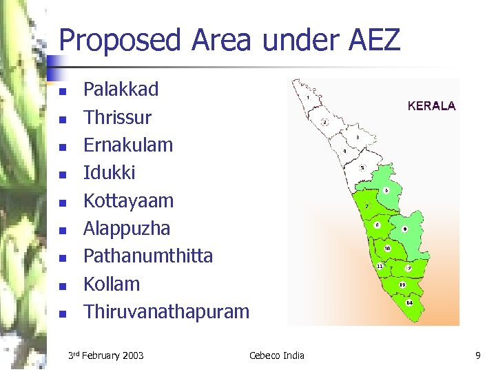 Proposed Area under AEZ n n n n n Palakkad Thrissur Ernakulam Idukki Kottayaam