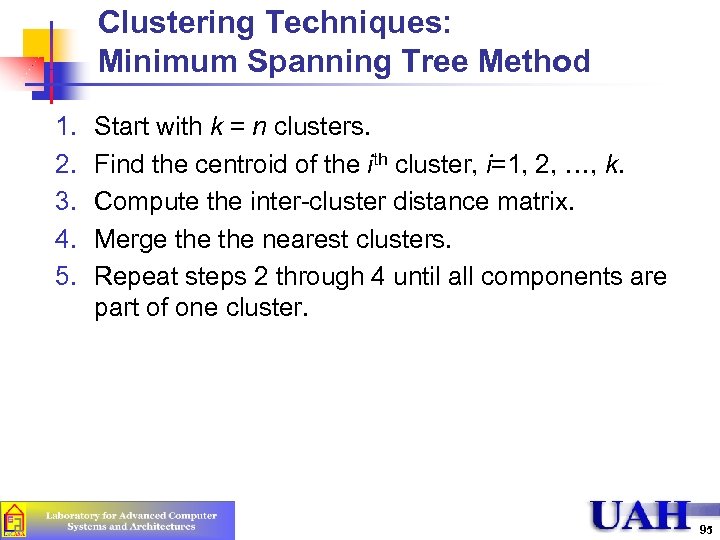 Clustering Techniques: Minimum Spanning Tree Method 1. 2. 3. 4. 5. Start with k