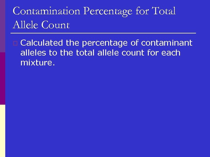 Contamination Percentage for Total Allele Count p Calculated the percentage of contaminant alleles to