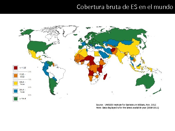 Cobertura bruta de ES en el mundo Source: UNESCO Institute for Statistics in Ed.