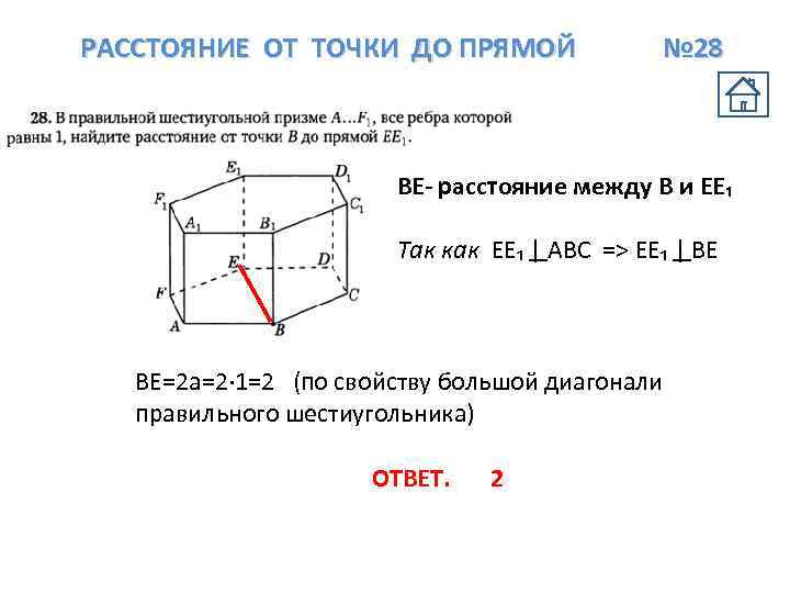 РАССТОЯНИЕ ОТ ТОЧКИ ДО ПРЯМОЙ № 28 BE- расстояние между B и EE₁ Так