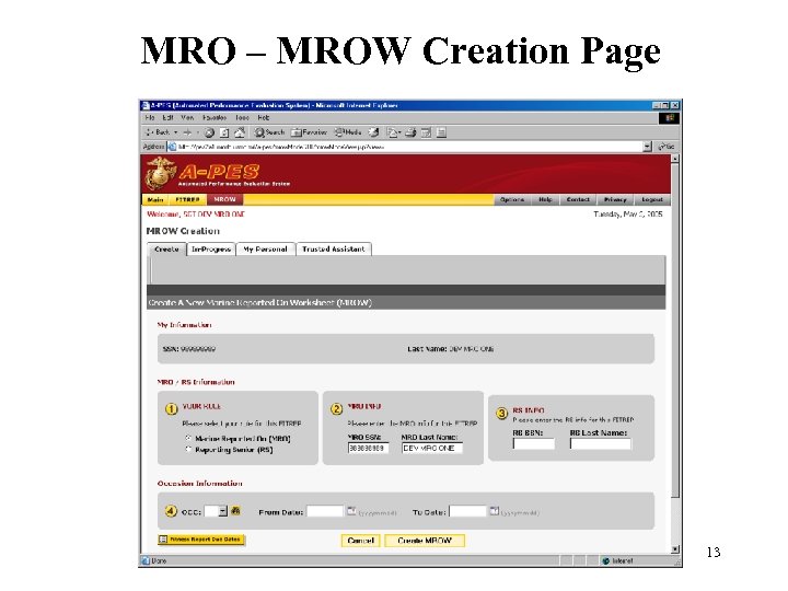 MRO – MROW Creation Page 13 