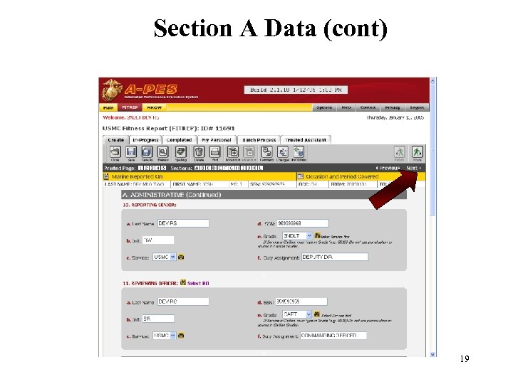 Section A Data (cont) 19 