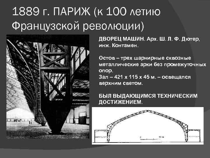 1889 г. ПАРИЖ (к 100 летию Французской революции) ДВОРЕЦ МАШИН. Арх. Ш. Л. Ф.