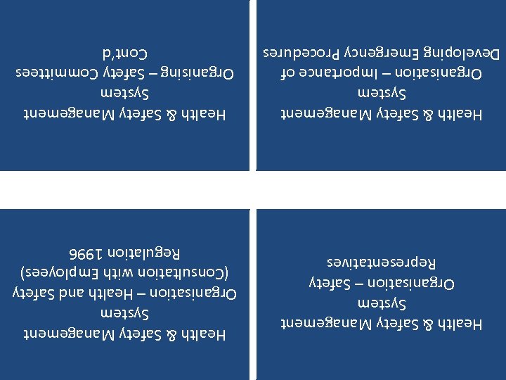 Health & Safety Management System Organising – Safety Committees Cont’d Health & Safety Management