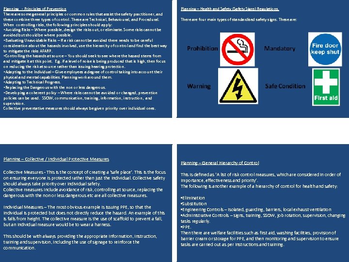 Planning - Principles of Prevention There are some general principles or common rules that