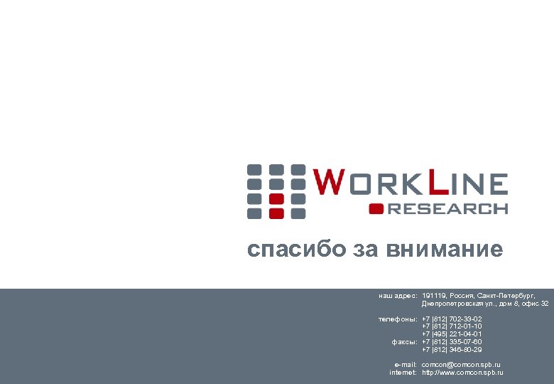 спасибо за внимание наш адрес: 191119, Россия, Санкт-Петербург, Днепропетровская ул. , дом 8, офис