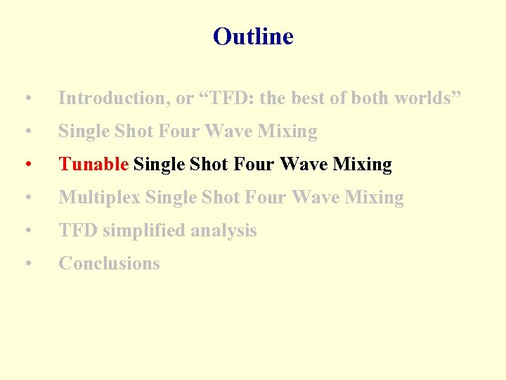 Outline • Introduction, or “TFD: the best of both worlds” • Single Shot Four