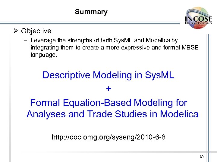 Summary Ø Objective: – Leverage the strengths of both Sys. ML and Modelica by