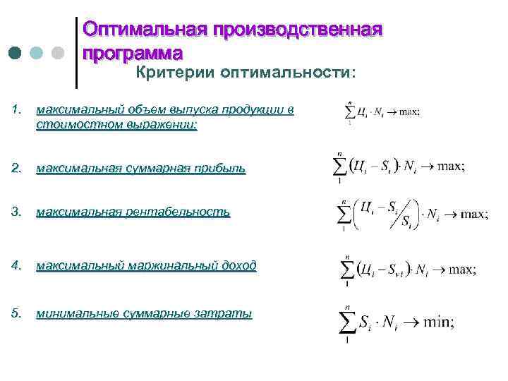 Расчет оптимального. Оптимальная производственная программа. Критерии оптимизации производства. Объем производственной программы в стоимостном выражении. Критерии оптимизации программы.