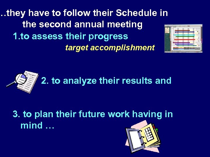 …they have to follow their Schedule in the second annual meeting 1. to assess