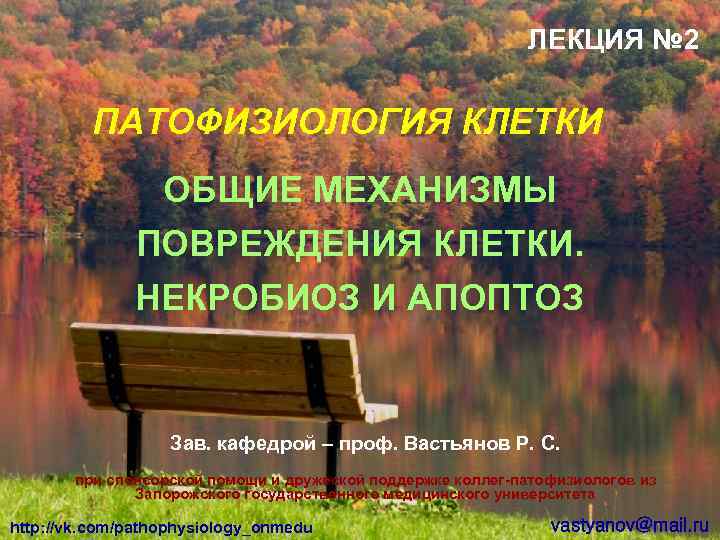 ЛЕКЦИЯ № 2 ПАТОФИЗИОЛОГИЯ КЛЕТКИ ОБЩИЕ МЕХАНИЗМЫ ПОВРЕЖДЕНИЯ КЛЕТКИ. НЕКРОБИОЗ И АПОПТОЗ Зав. кафедрой