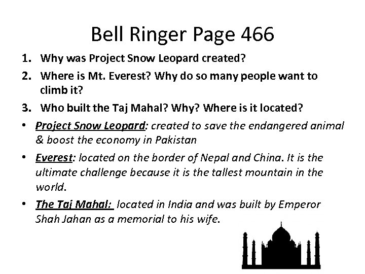 Bell Ringer Page 466 1. Why was Project Snow Leopard created? 2. Where is