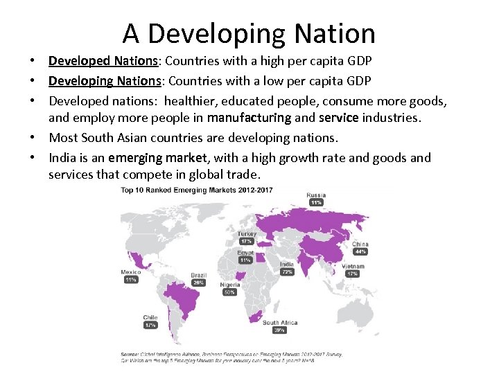 A Developing Nation • Developed Nations: Countries with a high per capita GDP •
