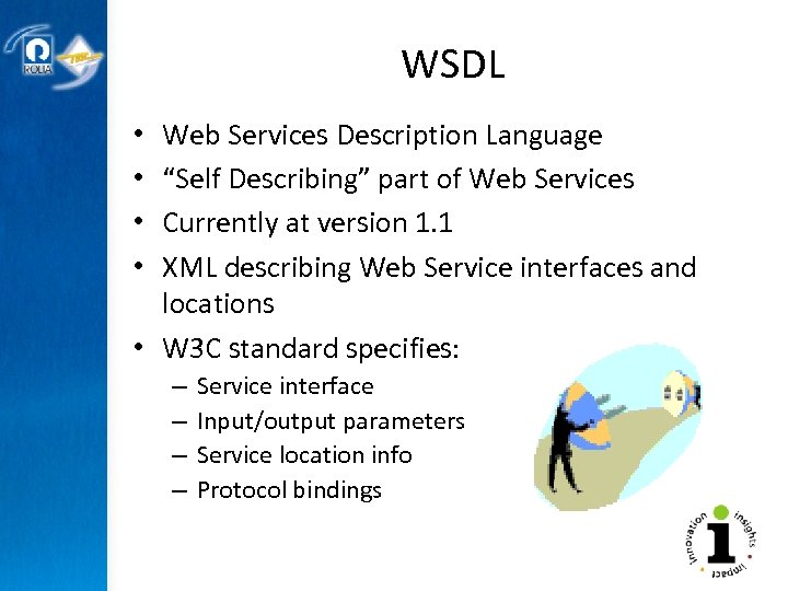 WSDL Web Services Description Language “Self Describing” part of Web Services Currently at version