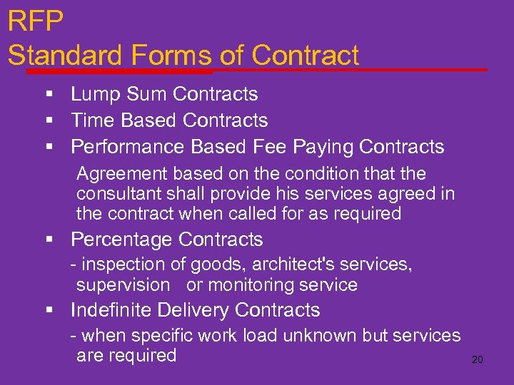 RFP Standard Forms of Contract § Lump Sum Contracts § Time Based Contracts §