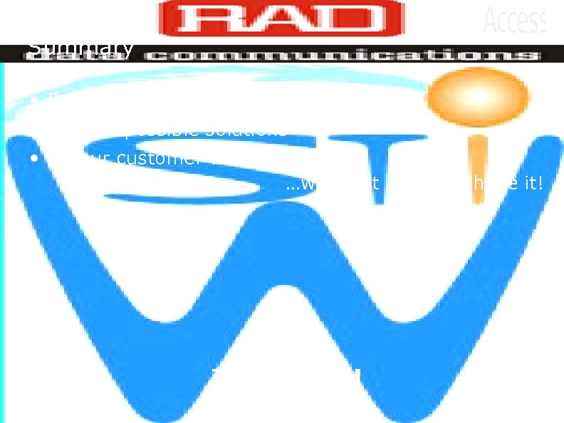 Summary • Endless opportunities • Endless possible solutions • If your customer wants it…