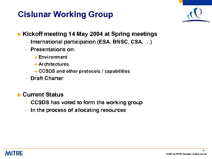 Cislunar Working Group n Kickoff meeting 14 May 2004 at Spring meetings – International