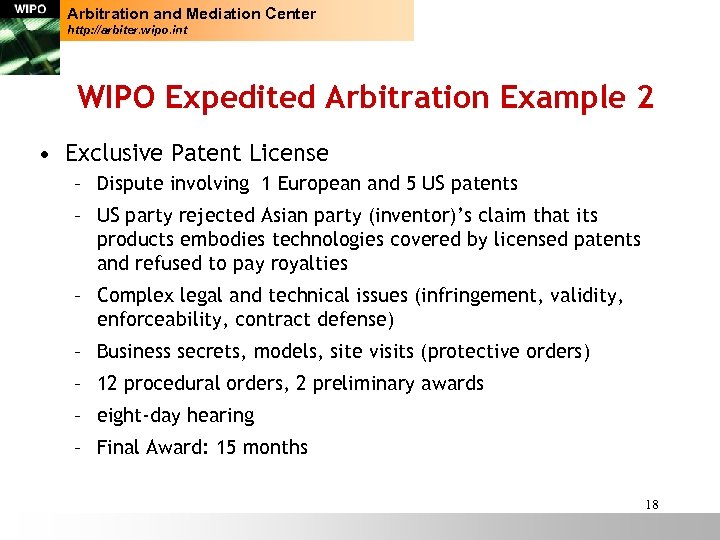 Arbitration and Mediation Center http: //arbiter. wipo. int WIPO Expedited Arbitration Example 2 •
