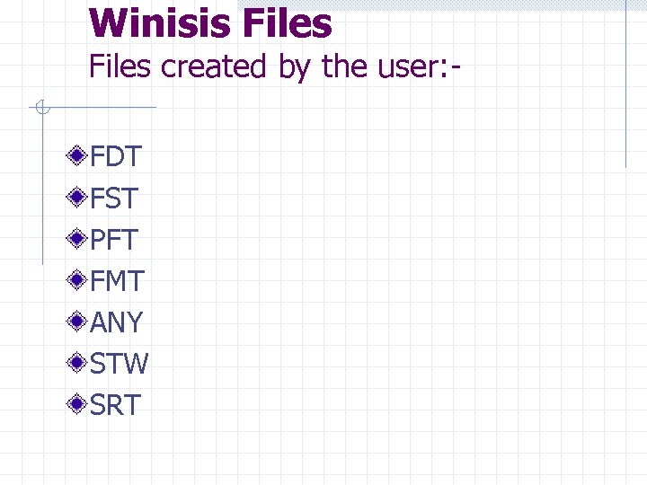 Winisis Files created by the user: FDT FST PFT FMT ANY STW SRT 