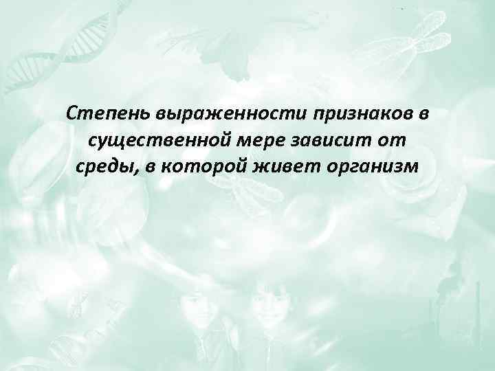 Степень выраженности признаков в существенной мере зависит от среды, в которой живет организм 