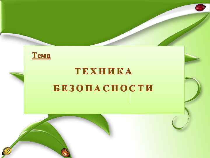 Тема ТЕХНИКА БЕЗОПАСНОСТИ 