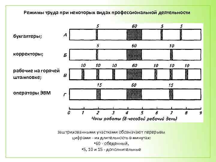 Режимы труда при некоторых видах профессиональной деятельности бухгалтеры; корректоры; рабочие на горячей штамповке; операторы