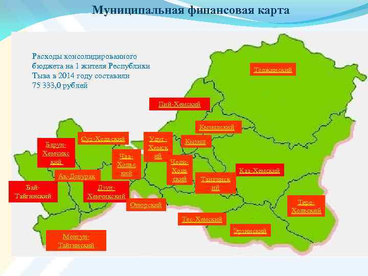 Муниципальная финансовая карта Расходы консолидированного бюджета на 1 жителя Республики Тыва в 2014 году