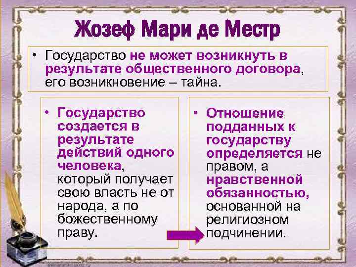Жозеф Мари де Местр • Государство не может возникнуть в результате общественного договора, его