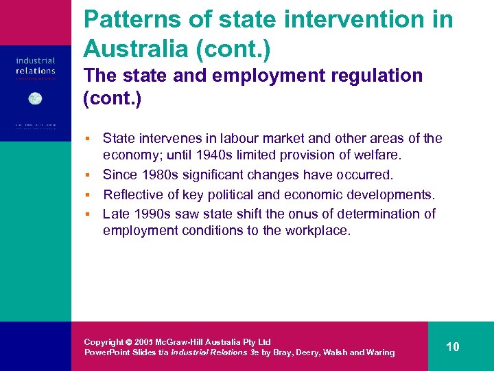 Patterns of state intervention in Australia (cont. ) The state and employment regulation (cont.